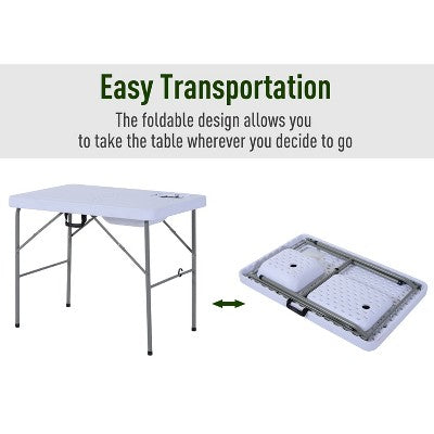 Outsunny Folding Fish Cleaning Table & Portable Sink Station With Hose Hookup, Convertible Camping Table With Ruler, Camp Kitchen For Picnic, Fishing