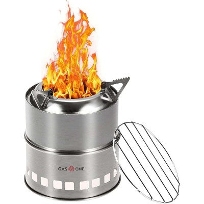 GasOne Wood Burning Camping Stove - Stainless Steel Portable Stove With Grill Grid For Picnic, BBQ, Camp, Hiking