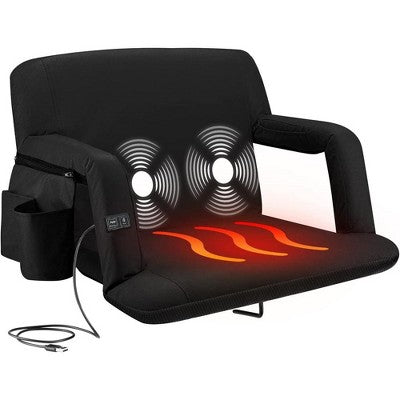 Alpcour Heated Massage Stadium Seat - Waterproof Reclining Chair With Side Pockets