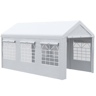 Outsunny 10' X 20' Carport & Party Tent, Height Adjustable Portable Garage With Mesh Windows For Parties, Wedding And Events