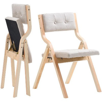 VEVOR Wooden Folding Chairs With Cushion, Set Of 2, Portable Foldable Cushion Chair With Wooden Frame, Modern Padded Dining Chair, Beige