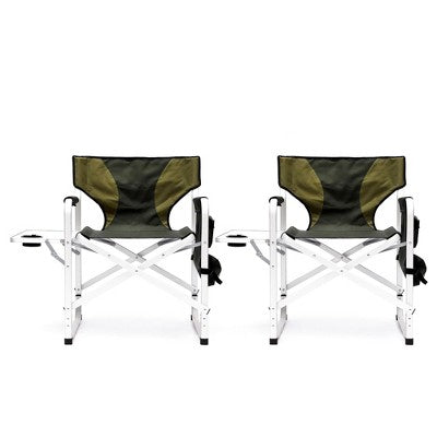 Sevobal Outdoor Portable Chairs 2PCS Padded Folding Chair Set With Side Table And Storage Pockets For Patio Garden Deck, Green, 34.83"*18.9"*31.5"
