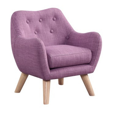 Gulches 19.5"W Pink Linen Kids Chair - Button Tufted Back, Wooden Legs, Stylish Seating