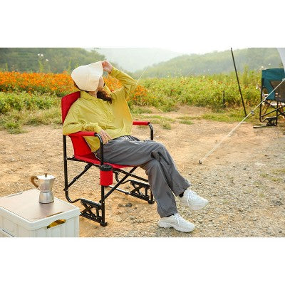 PAGED Camping Chairs With Solid Armrests And Drink Holder,Outdoor Portable Chairs With Comfortable Backrest,Folding Rocking Chair For Lawn