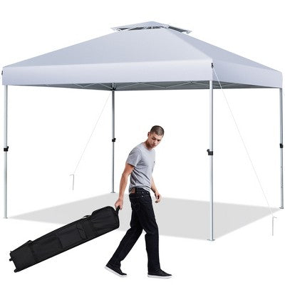 Costway 2-Tier 10' X 10' Pop-up Canopy Tent Instant Gazebo Adjustable Carry Bag With Wheel