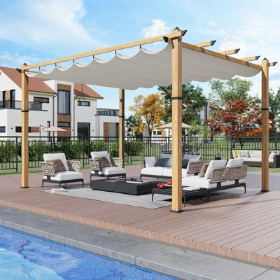 Outdoor Retractable Pergola, Aluminum Pergolas With Retractable Sun Shade Canopy For Patios, Gardens, Decks, Backyard