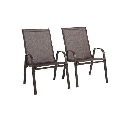 2 Piece Patio Chairs,Outdoor Camping Chair With Breathable Textilene Fabric,Set Of 2 Chairs With Armrest High Backrest For Garden,Space Saving( Brown)