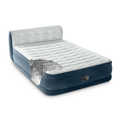 Intex 18" Pillow Top Air Mattress With Electric Pump And Headboard - Queen Size