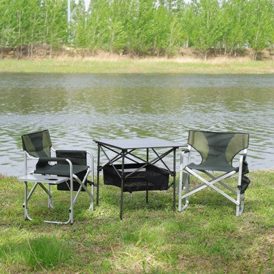DSVIMOY Folding Chair, 3-Piece Folding Outdoor Chairs And Table With Cup Holder, Camping Chair For Picnics, Black & Green, 23.2"*18.9"*31.5"