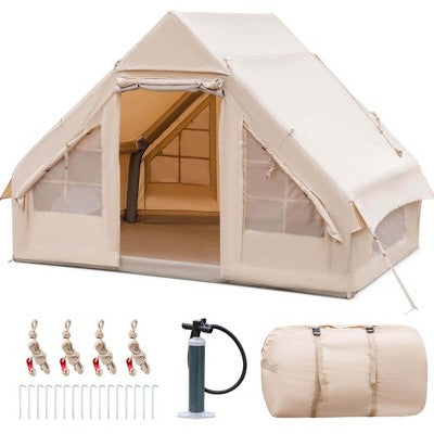 Costway Inflatable Camping Tent 2-6 People Cotton Glamping Tent For Family Camping