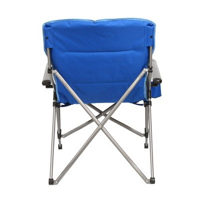 Kamp-Rite Double Layered Soft Padded Folding Supportive Hard Arm Outdoor Camping Lounge Chair With Useful Cupholder, Blue (2 Pack)