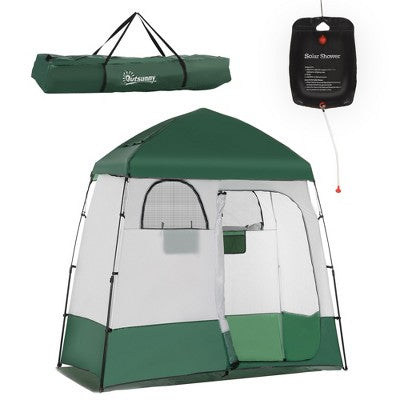 Outsunny Shower Tent, Pop Up Privacy Shelter For Camping, Dressing Changing Room W/ 2 Rooms, Shower Bag, Floor And Carrying Bag