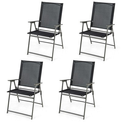 Tangkula 4PCS Patio Portable Metal Folding Chairs Dining Chair Set Poolside Garden