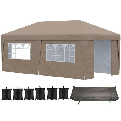 Outsunny 19' X 10' Large Party Tent, Height Adjustable Pop Up Canopy With Weight Bags And Wheeled Carry Bag