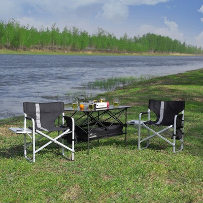 DSVIMOY Folding Chair, 3-Piece Folding Outdoor Chairs And Table With Cup Holder, Camping Chair For Picnics, Black & Gray, 23.2"*18.9"*31.5"