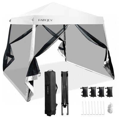 Costway 10x10Ft Patio Outdoor Instant Pop-up Canopy Slant Leg Mesh Tent Folding White/Blue/Grey