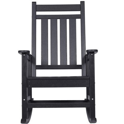 Gulches Outdoor Portable Chairs - Oversized Black Rocking Chair With Wood-Texture, All-Weather Porch Rocker