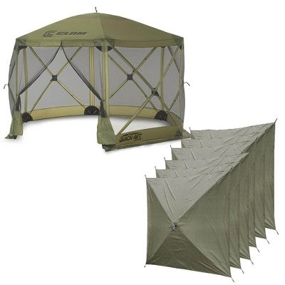 CLAM Quick-Set Escape 12 X 12 Foot Portable Pop-Up Camping Outdoor Gazebo Screen Tent Canopy Shelter And Carry Bag With Wind And Sun Panels Sets, Green