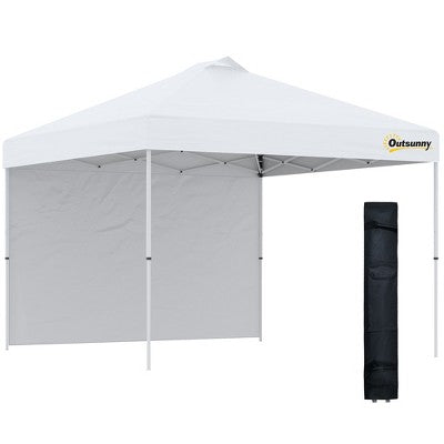 Outsunny 10' X 10' Pop Up Canopy Tent With 1 Sidewall, Carry Bag, Adjustable Height, Instant Shelter Tent For Backyard, Garden, And Patio