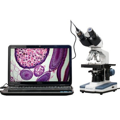 40X To 2500X Binocular Compound Microscope With Digital Camera And Interactive Software - AmScope