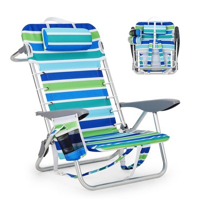 Beach Chair For Adults, Lightweight Portable Lay Flat Folding Beach Chair With 5 Reclining Positions