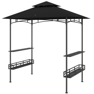Aghana Digitals Dark Gray 2-Tier BBQ Grill Gazebo With 2 Side Shelves, Storage Baskets, Ceiling