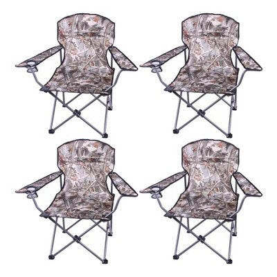 Four Seasons Courtyard Oversized Folding Lounge Chairs Outdoor Patio Portable Seating Furniture Set With Armrests And Cupholders, 4 Pack, Camo