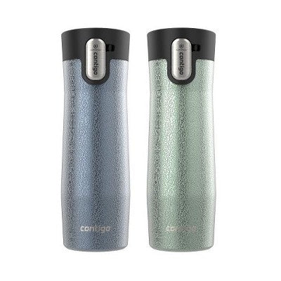 Contigo AUTOSEAL West Loop Vacuum-Insulated Stainless Steel Travel Mug With Easy-Clean Lid, 20 Oz, Crystal Lakeside & Crystal Agave, 2-Pack