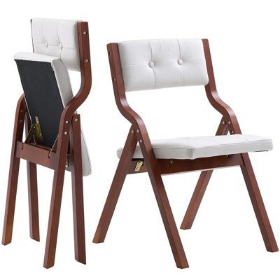 VEVOR Wooden Folding Chairs With Cushion, Set Of 2, Portable Foldable Cushion Chair With Wooden Frame, Modern Padded Dining Chair, White