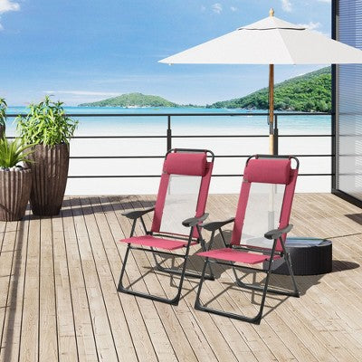 ALEXOUN Set Of 2 Outdoor Camping Lounge Chair Portable Folding Chair With 7 Level Adjustable Backrest & Metal Frame,Headrest,300 Lbs Capacity