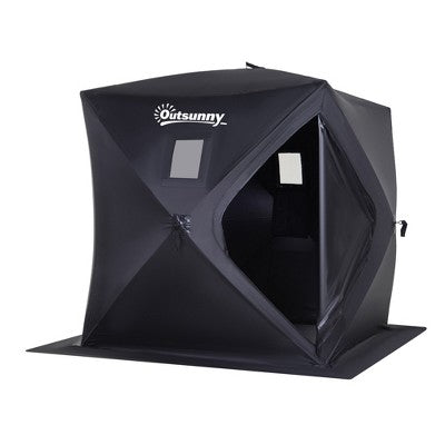 Outsunny 2 Person Ice Fishing Shelter, Waterproof Oxford Fabric Portable Pop-up Ice Tent With Bag For Outdoor Fishing