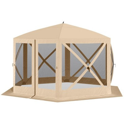  Outsunny 6-Sided Hexagon Pop Up Party Tent Gazebo With Mesh Netting Walls & Shaded Interior, 12' X 12'