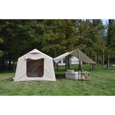  Cesicia 9.8 X13ft Beige Inflatable Camping Tents With Hand Pump & Canopy , Waterproof And Windproof Blow Up Tent, Easy Setup