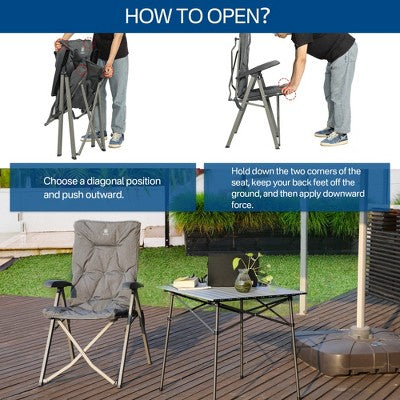  EVER ADVANCED Folding Padded Camping Chair 4 Positon Adjustable Recliner With High Back Support Portable For Adults, 300lbs Weight Capacity