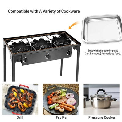  Tangkula Outdoor 3-Burner Stove High Pressure Propane Gas Camp Stove 225,000 BTU