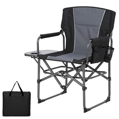  Camping Directors Chair, Oversized Portable Folding Chair With Side Table, Pocket For Beach, Fishing, Trip, Picnic, Lawn