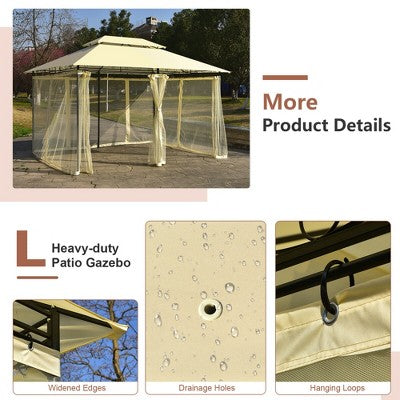  Costway 2-Tier 10'x13' Steel Gazebo Canopy Tent Shelter Patio Garden Outdoor Netting
