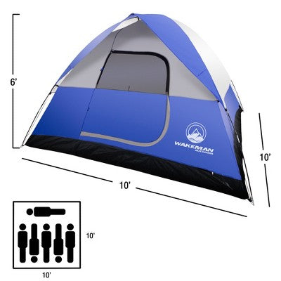  6-Person Family Camping Tent – Rebel Bay Water-Resistant Dome Shelter With Removable Rain Fly And Carry Bag – Camping Gear By Wakeman Outdoors (Blue)