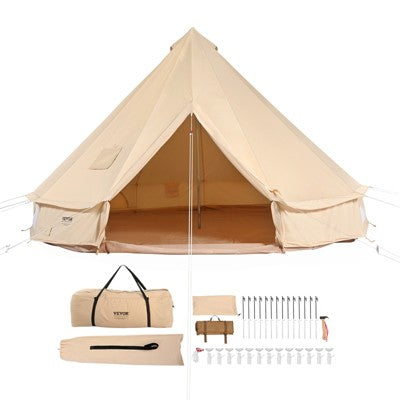  VEVOR Canvas Bell Tent, 4 Seasons 6 M/19.68 Ft Yurt Tent, Canvas Tent For Camping With Stove Jack, Breathable Tent Holds Up To 10 People