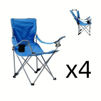  UBSSO 4pcs Camping Chair, Outdoor Portable Picnic Folding Fishing Chair With 2 Cup Holder For Sports, Beach And Camping,Blue