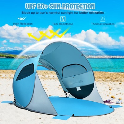  Costway Pop Up Beach Tent Anti-UV UPF 50 Plus Portable Sun Shelter For 3-4 Person