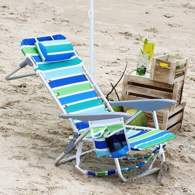  Beach Chair For Adults, Lightweight Portable Lay Flat Folding Beach Chair With 5 Reclining Positions