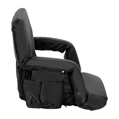  Emma And Oliver Set Of 2 Portable Stadium Chairs With Armrests, Reclining Padded Back & Seat, Lightweight Metal Frame & Backpack Straps, Storage Pockets