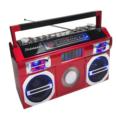  Studebaker SB2145 80's Retro Street Portable Bluetooth Boombox With FM Radio, CD Player, LED EQ And 10 Watts RMS Power