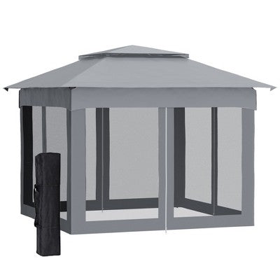 Outsunny 11' X 11' Pop Up Gazebo Outdoor Canopy Shelter With 2-Tier Soft Top, And Removable Zipper Netting, Event Tent With Large Shade, And Storage Bag For Patio, Backyard, Garden