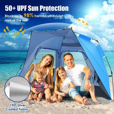  Costway 3-4 Person Easy Pop Up Beach Tent UPF 50Plus Portable Sun Shelter Orange/Blue