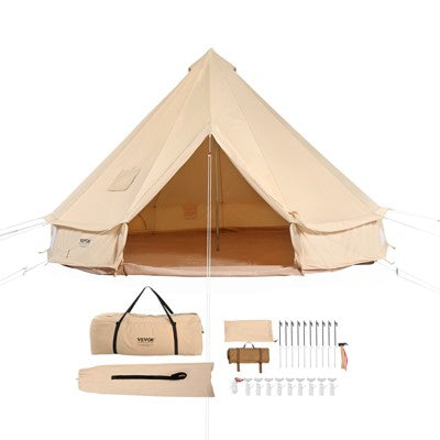  VEVOR Canvas Bell Tent, 4 Seasons 3 M/9.8ft Yurt Tent, Canvas Tent For Camping With Stove Jack, Breathable Tent Holds Up To 4 People