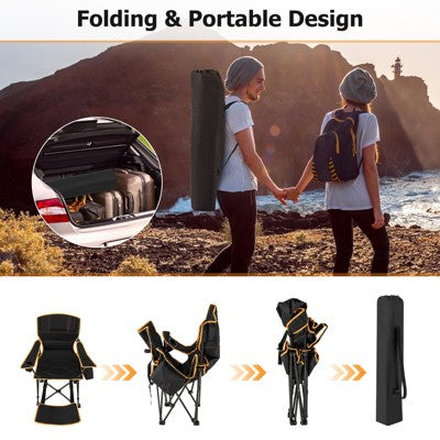  Tangkula Portable Folding Camping Chair 2-in-1 Reclining Camping Chair With Removable Footrest 2-Position Adjustable Backrest Cup Holder