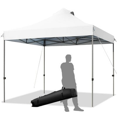  Costway 10' X 10' Portable Pop Up Canopy Event Party Tent Adjustable W/Roller Bag White/Blue/Grey