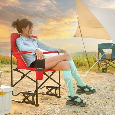  Metal Frame Outdoor Mesh Fabric Back Rocker Camping Chair,Portable Folding Rocking Arm Chair With Cup Holder,Heavy Duty Rocker Chair-Coolbibila